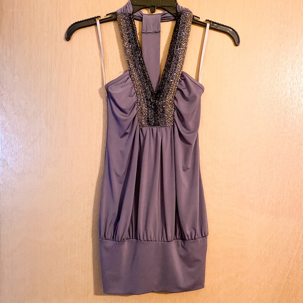 Wet Seal Grey Halter Top with Gunmetal Beading